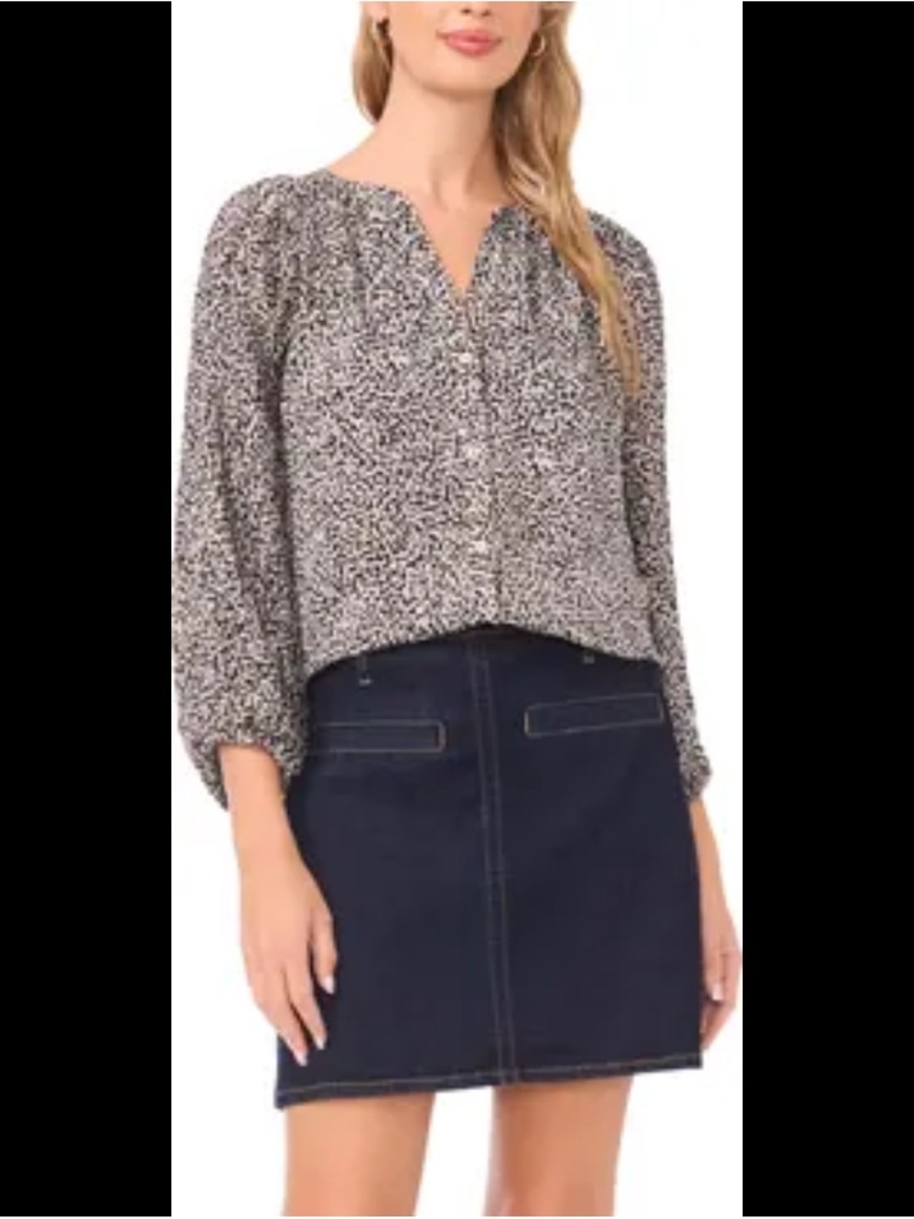 Joie Black & White Leopard Print V-Neck Blouse